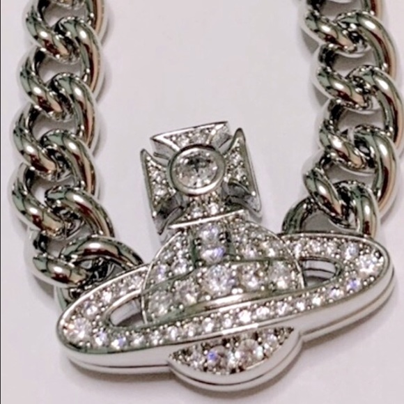 Vivienne Westwood silver tone chunky chain crystals signature necklace - Picture 10 of 11